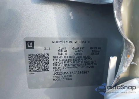 2018 Chevrolet Malibu 1Ls из США, поврежденный, VIN 1G1ZB5ST5JF284867